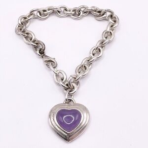 Lavender Jade Sterling Silver Heart Charm sterling silver Bracelet